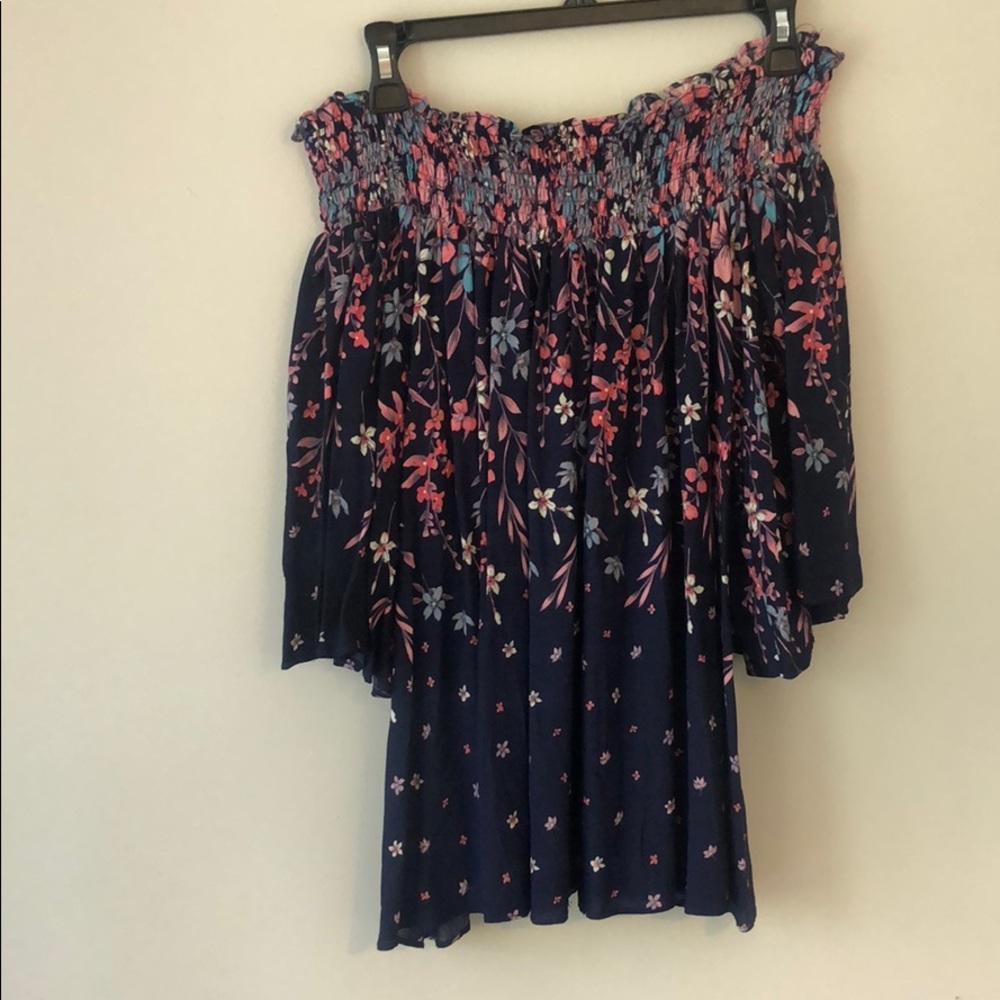 Off-shoulder Navy Floral Shirt